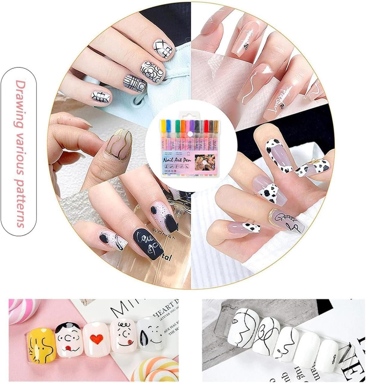 Red Square Nail Art Marker Pen Set for DIY Art Nail Polish Paint with 12 Colours for Fashion Marriage Party Occasion All Ages