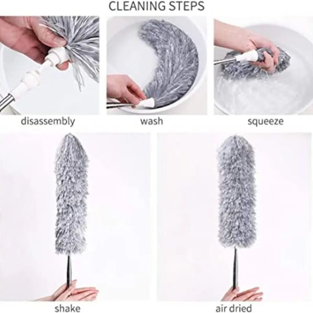 Microfiber Feather Duster Bendable & Extendable Fan Cleaning Duster with 100 inches Expandable Pole Handle Washable Duster for High Ceiling Fans, Window Blinds,