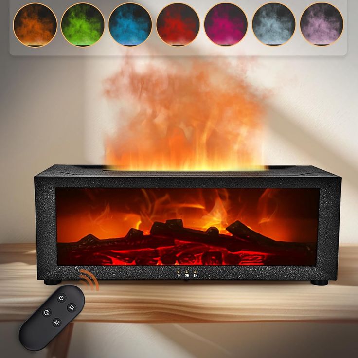 Aroma Essential Oil Fireplace Diffuser with Premium Box Colorful Flame Diffuser Bonfire Fireplace Humidifier for Home Office