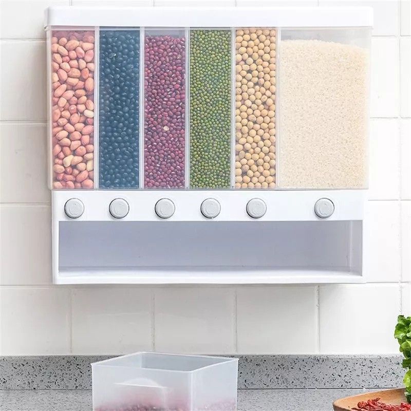 Buy High Wall Mounted Cereal Food Dispenser for Kitchen 6 Grid Dry Food Dispenser Space Saving Food Storage Containers for Cereal, Rice, Nuts, Candy, Coffee Bean, Snack, Grain