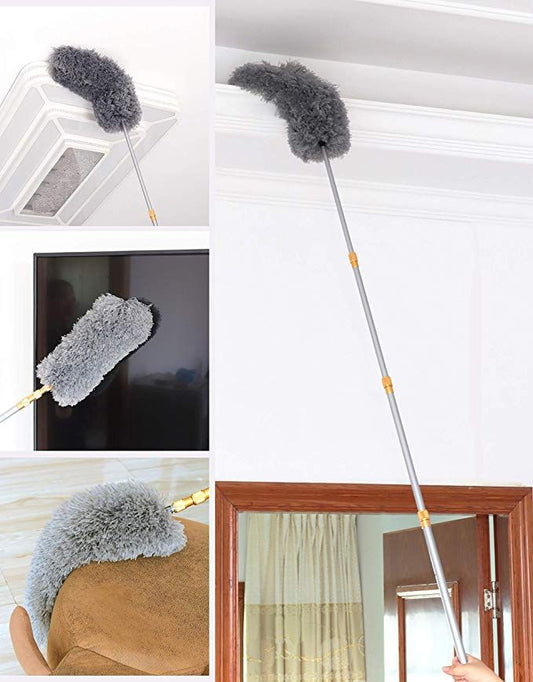 Microfiber Feather Duster Bendable & Extendable Fan Cleaning Duster with 100 inches Expandable Pole Handle Washable Duster for High Ceiling Fans, Window Blinds,