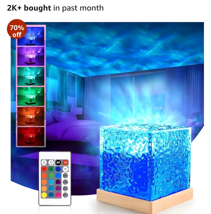 Romantic Ocean Wave Night Light Projector Lamp – 3D Water Wave LED Projection Lamp with Remote Control for Bedroom, Romantic Decor, Valentine Day Gift, Love Gift for Her, Couple Gift