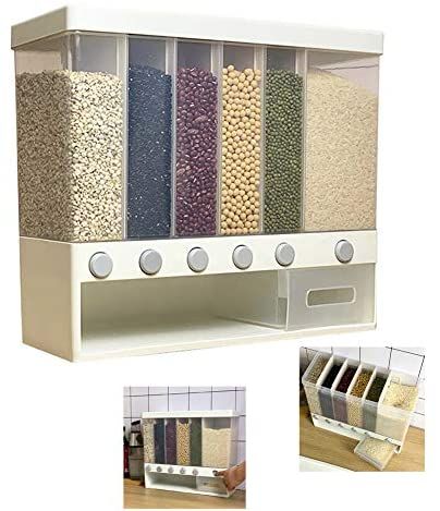 Buy High Wall Mounted Cereal Food Dispenser for Kitchen 6 Grid Dry Food Dispenser Space Saving Food Storage Containers for Cereal, Rice, Nuts, Candy, Coffee Bean, Snack, Grain