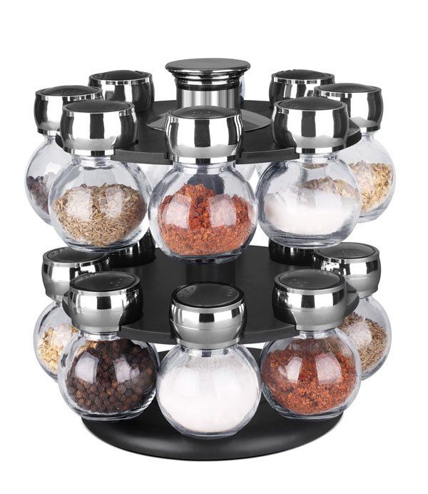 LINAIRE Multipurpose Plastic Big Revolving Spice Rack 16 in 1 Masala Rack Set Condiment Set Spice Container Tabletop Jar Bottle Spice Rack Unbreakable Kitchen Shelves (Black)
