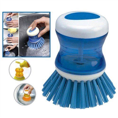 Cleaning Brush with Soap Dispenser for Kitchen Sink, Dish, and Utensils | Plastic Multipurpose Dish Washer Brush with Liquid Storage & Stand