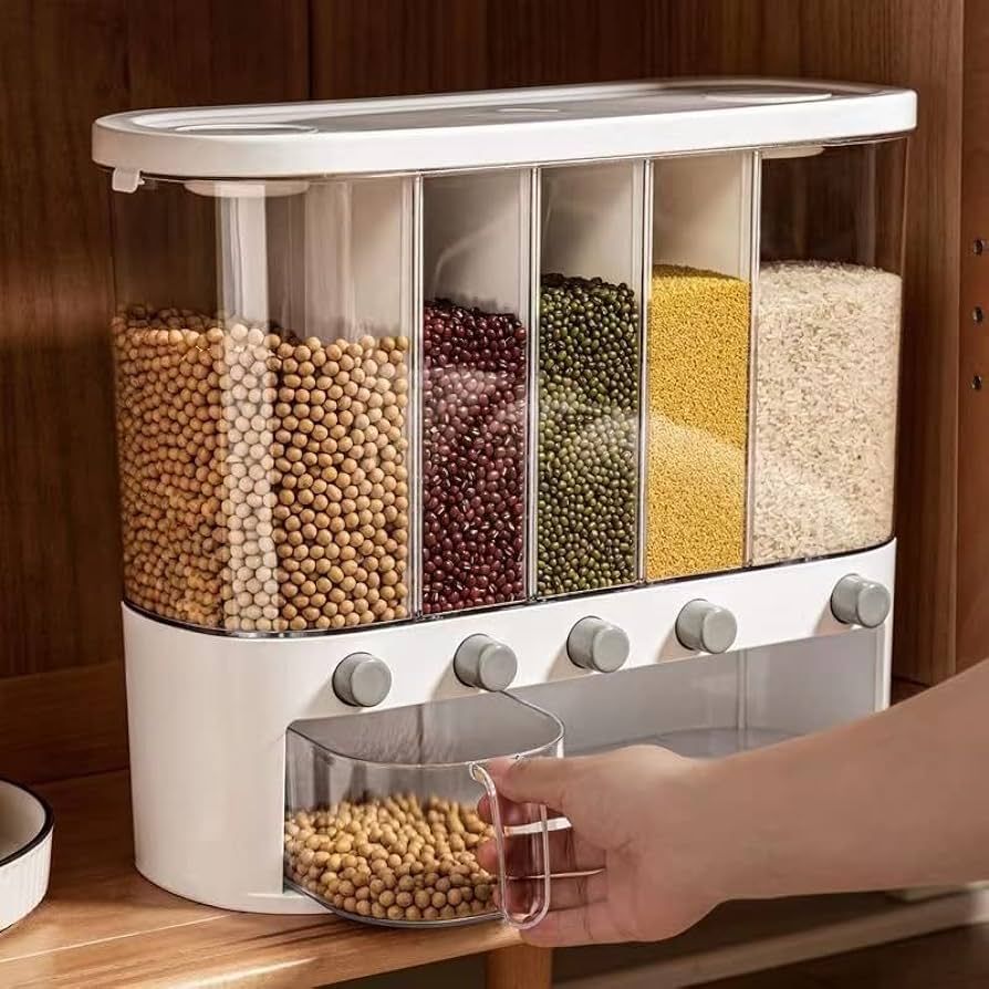 Buy High Wall Mounted Cereal Food Dispenser for Kitchen 6 Grid Dry Food Dispenser Space Saving Food Storage Containers for Cereal, Rice, Nuts, Candy, Coffee Bean, Snack, Grain