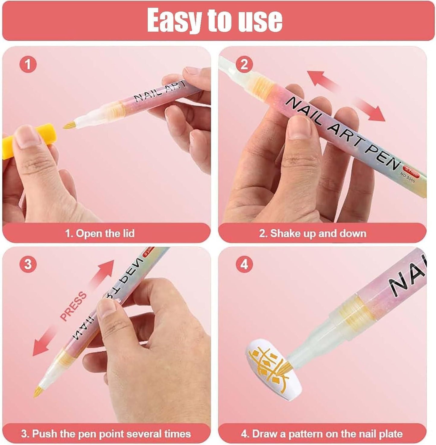 Red Square Nail Art Marker Pen Set for DIY Art Nail Polish Paint with 12 Colours for Fashion Marriage Party Occasion All Ages