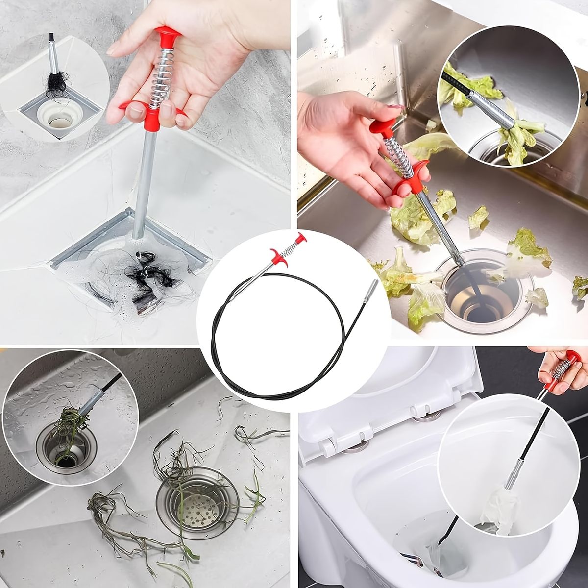 Alloy Steel, Plastic Sink Cleaning Pipe Drain Cleaner Hair Catcher Wire for Kitchen Drainer Spring Stick Strainer Cleaning Tool (1 Pcs) - 160 cm