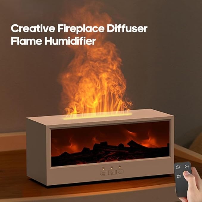 Aroma Essential Oil Fireplace Diffuser with Premium Box Colorful Flame Diffuser Bonfire Fireplace Humidifier for Home Office