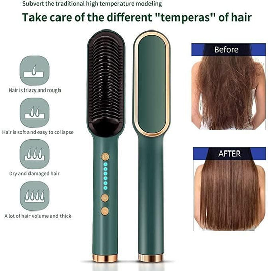 2 in 1 Ceramic Hair Straightening Brush for Women | Electric Hair Straightener Comb with 5 Heat Settings | 30s Fast Heating | Anti-Frizz Smooth & Silky Hair | Multicolor