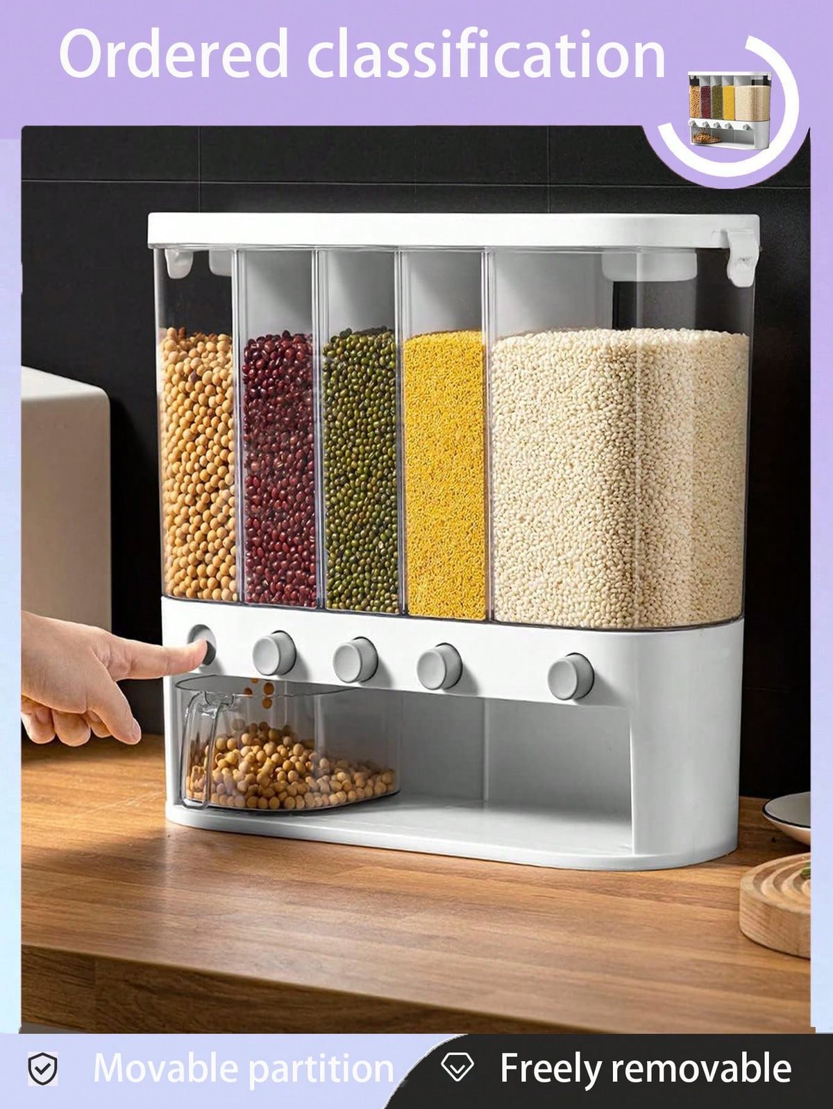 Buy High Wall Mounted Cereal Food Dispenser for Kitchen 6 Grid Dry Food Dispenser Space Saving Food Storage Containers for Cereal, Rice, Nuts, Candy, Coffee Bean, Snack, Grain