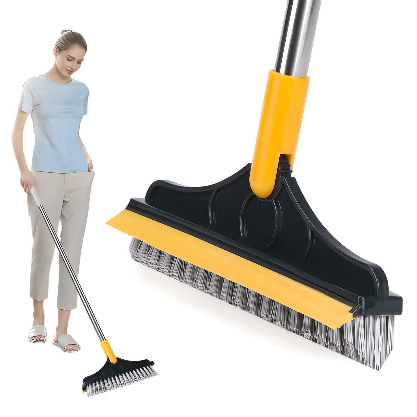2-in-1 Bathroom Cleaning Brush with Wiper - Long Handle 180° Rotate Toilet Brush, Tiles Cleaning, Floor Scrub for Kitchen and Bathroom Accessories (2 Cling)