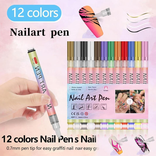 Red Square Nail Art Marker Pen Set for DIY Art Nail Polish Paint with 12 Colours for Fashion Marriage Party Occasion All Ages