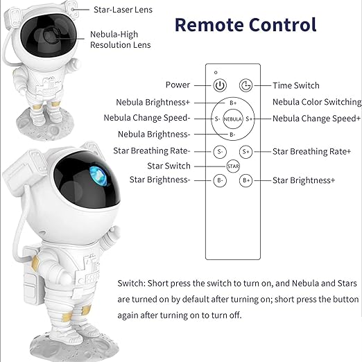 Astronaut Galaxy Projector Night Light – 360° Rotating Nebula Star Projector with Remote Control, Timer & Adjustable Head – Space Lamp for Kids’ Bedroom, Gifts, Gaming Room, Home & Décor