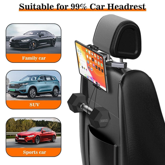Tablet and Mobile Holder for Car Headrest - Back Seat 360° AdjustableTravel Portable Car Mobile/Tablet Holder Fits All 4.7-12.9" Devices & Headrest Rod