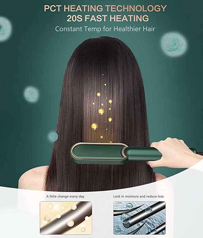 2 in 1 Ceramic Hair Straightening Brush for Women | Electric Hair Straightener Comb with 5 Heat Settings | 30s Fast Heating | Anti-Frizz Smooth & Silky Hair | Multicolor