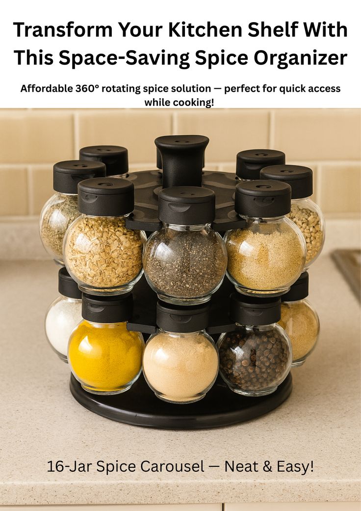 LINAIRE Multipurpose Plastic Big Revolving Spice Rack 16 in 1 Masala Rack Set Condiment Set Spice Container Tabletop Jar Bottle Spice Rack Unbreakable Kitchen Shelves (Black)