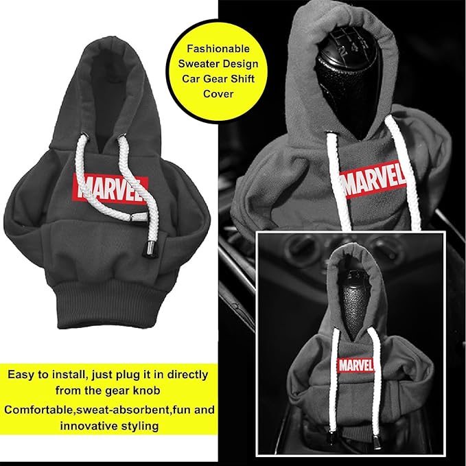 woopme Cotton Car Gear Shift Hoodie | Shifter Funny Sweater Superhero Theme for Gearshift | Protector Decoration Accessories Knob (Black)