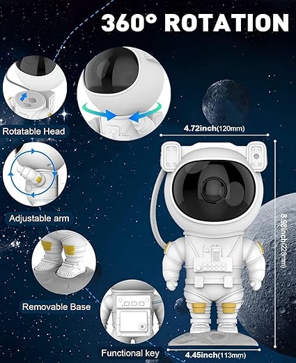 Astronaut Galaxy Projector Night Light – 360° Rotating Nebula Star Projector with Remote Control, Timer & Adjustable Head – Space Lamp for Kids’ Bedroom, Gifts, Gaming Room, Home & Décor