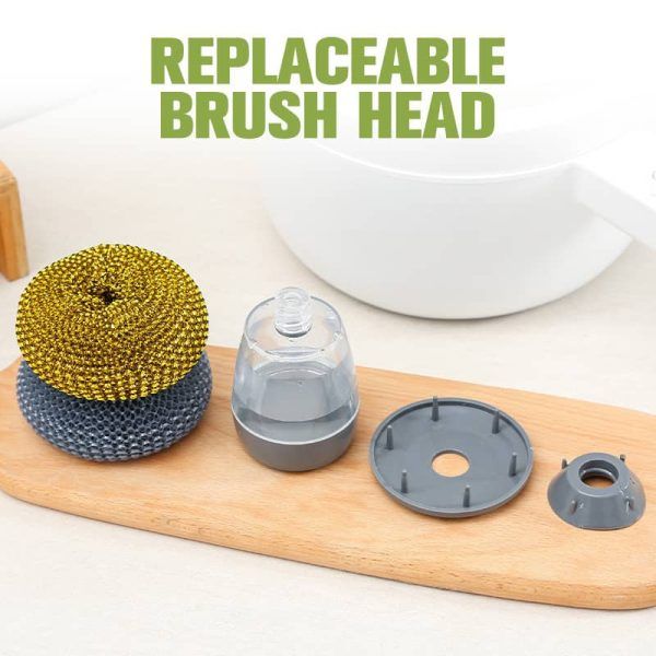 Soap Dispensing Cleaning Brush – Palm Brush for Effortless Cleaning, Liquid Filling Multifunctional Dishwasher, Kitchen Cleaning Gadget, Liquid Filling Steel Wire Ball