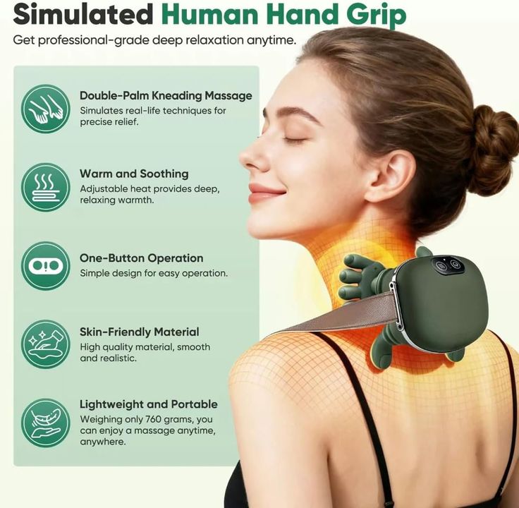 Wireless Portable Shiatsu Neck and Back Massager, Electric Deep Tissue 4D Kneading Massage, Simulated Human Hand Design for Pain Relief and Muscle Relax