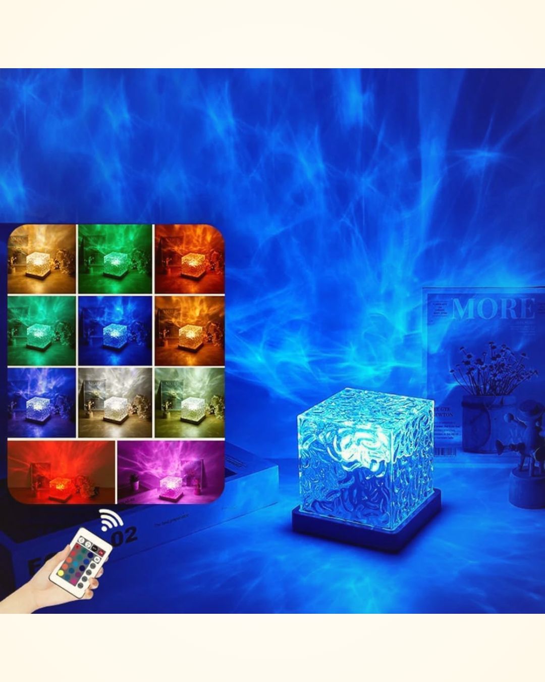 Romantic Ocean Wave Night Light Projector Lamp – 3D Water Wave LED Projection Lamp with Remote Control for Bedroom, Romantic Decor, Valentine Day Gift, Love Gift for Her, Couple Gift