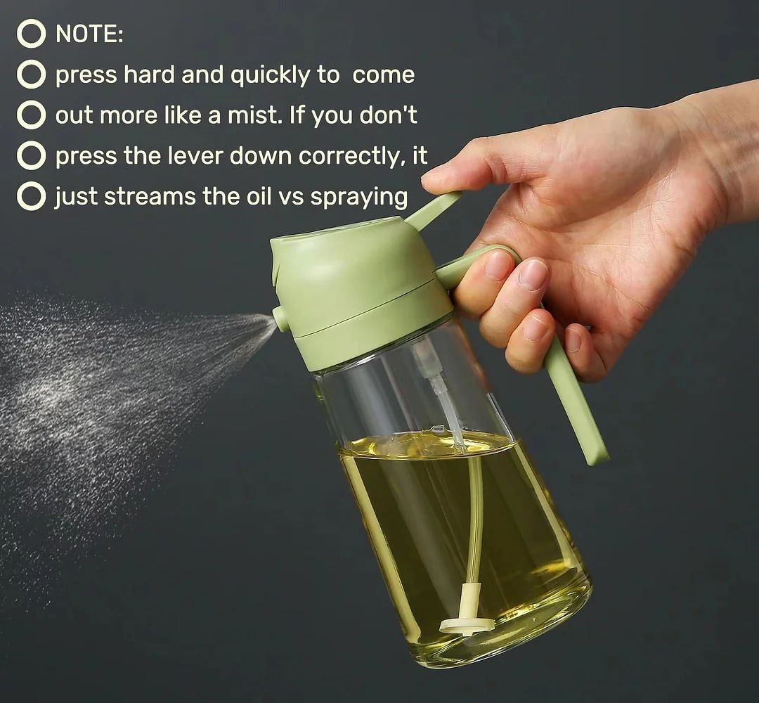 500ml 2-in-1 Oil Sprayer & Dispenser Bottle – Premium Glass Oil Bottle with Nozzle for Healthy Cooking, Air Fryer, BBQ, Salad, Roasting