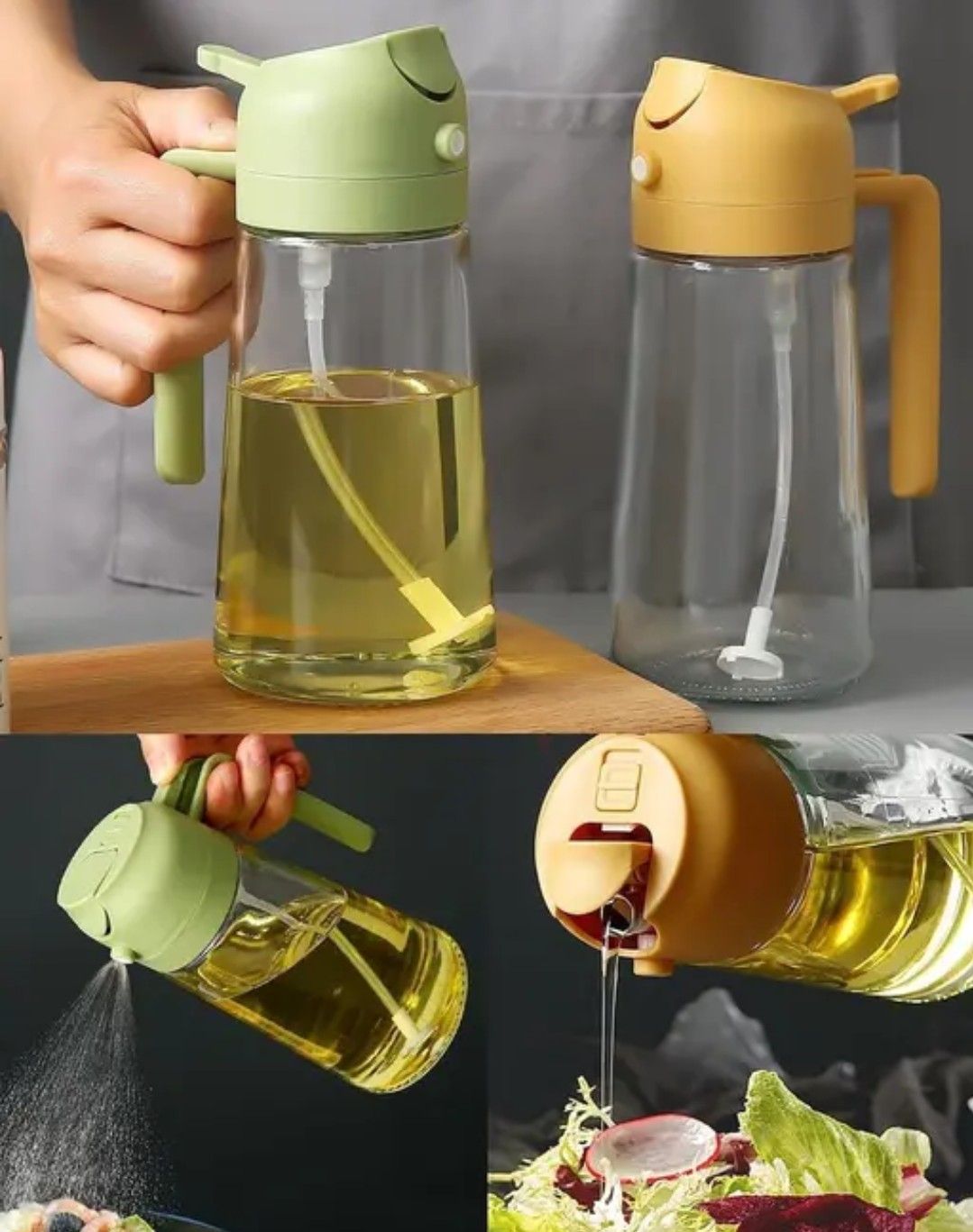 500ml 2-in-1 Oil Sprayer & Dispenser Bottle – Premium Glass Oil Bottle with Nozzle for Healthy Cooking, Air Fryer, BBQ, Salad, Roasting