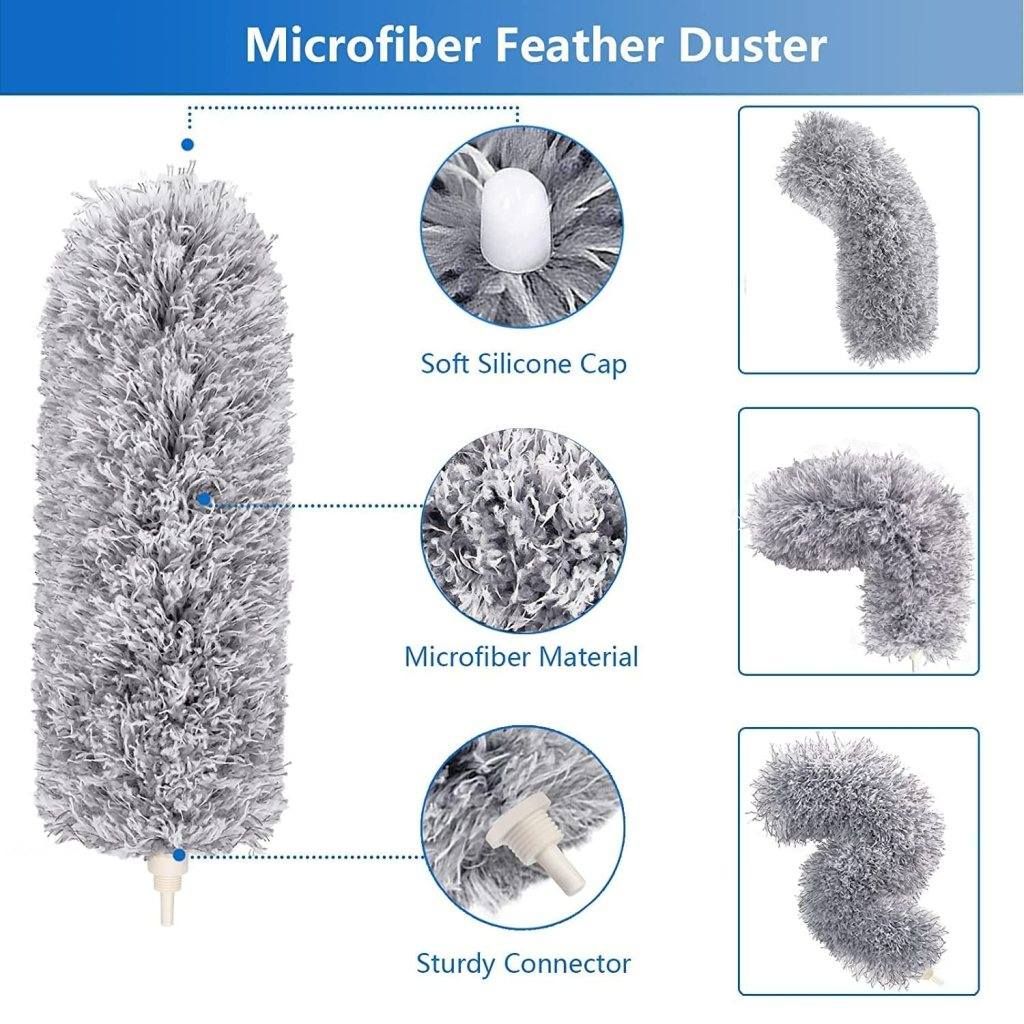 Microfiber Feather Duster Bendable & Extendable Fan Cleaning Duster with 100 inches Expandable Pole Handle Washable Duster for High Ceiling Fans, Window Blinds,
