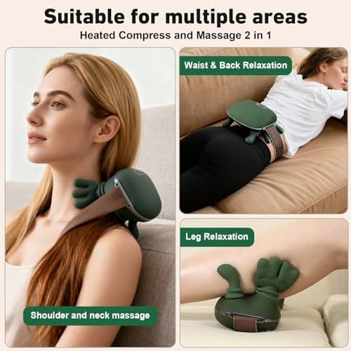 Wireless Portable Shiatsu Neck and Back Massager, Electric Deep Tissue 4D Kneading Massage, Simulated Human Hand Design for Pain Relief and Muscle Relax