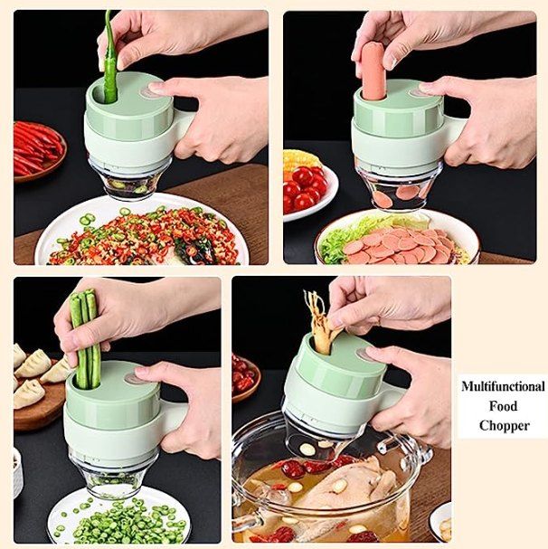 4-in-1 Electric Choppers - Multi-Function Food Processor, Mini Chopper, Garlic Masher, Slicer & Dicer - Compact Kitchen Gadget, Electric Mini Chopper, Vegetable Chopper, 250ml Bowl Capacity