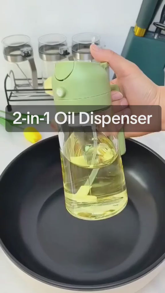 500ml 2-in-1 Oil Sprayer & Dispenser Bottle – Premium Glass Oil Bottle with Nozzle for Healthy Cooking, Air Fryer, BBQ, Salad, Roasting